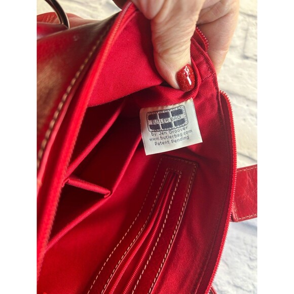Butler Bag by Jen Grover Red Leather Shoulder Bag. EUC. Made In The USA. Rare! - Picture 6 of 14